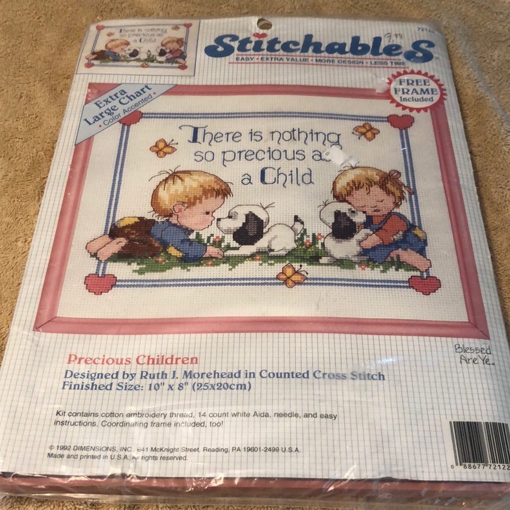 Dimensions Counted Cross Stitch Kit "Precious Children" 1992 VTG 10"X8" 72122